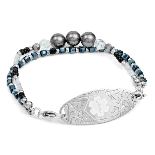 Black and Grey Pearl Stretch Medical Bead Bracelet