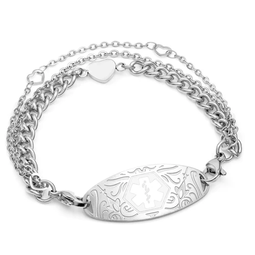 Silver Medical Bracelet with Heart Charms