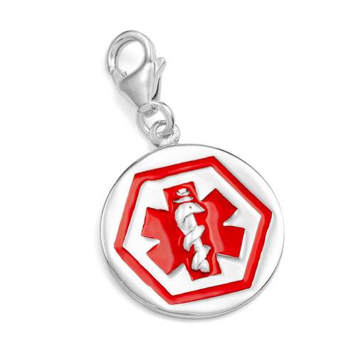Round Sterling Silver Red Alert Medical Charm