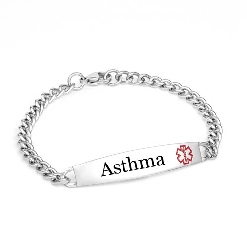 Slender Seven Inch Asthma Alert Bracelet