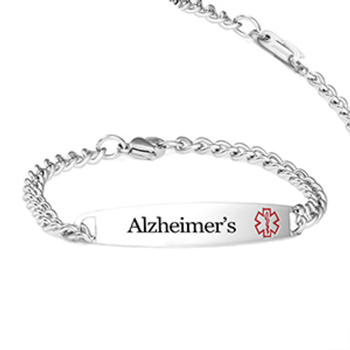 Slim Style Alzheimers Bracelet with Optional Safety Clasp