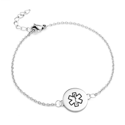 Silver Medical Bracelet 1/2 inch Round Charm