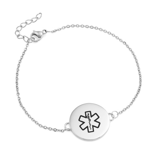 Silver Medical ID Bracelet w 3/4 inch Charm