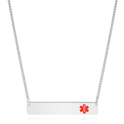 Red Silver Bar Medical ID Necklace for Women