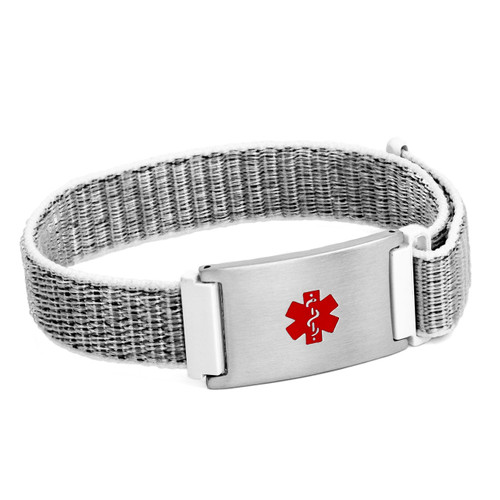 Grey Fabric Adjustable Medical Bracelet