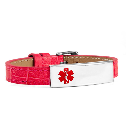 Adjustable Pink Leather Medical Alert Bracelet Adjustable Pink Leather Medical Alert Bracelet