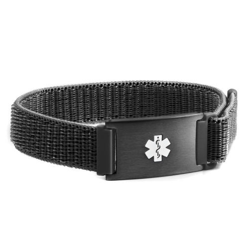 Black Fabric Adjustable Medical ID Bracelet