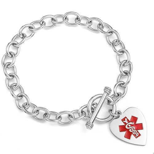 Amara Sterling Heart Charm Medical ID Bracelet