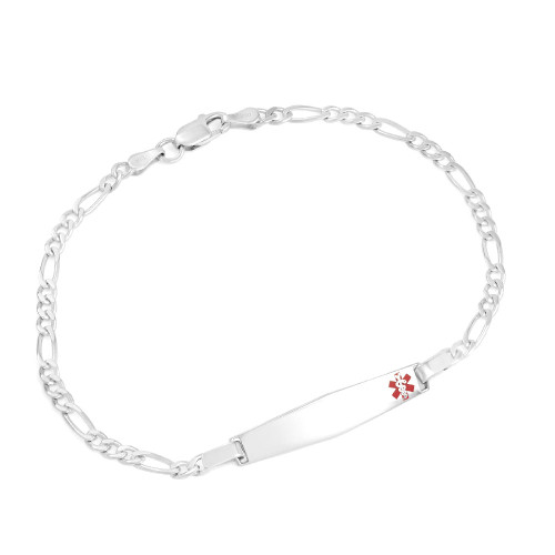 Sterling Silver Figaro Link Medical Bracelet 8 inch