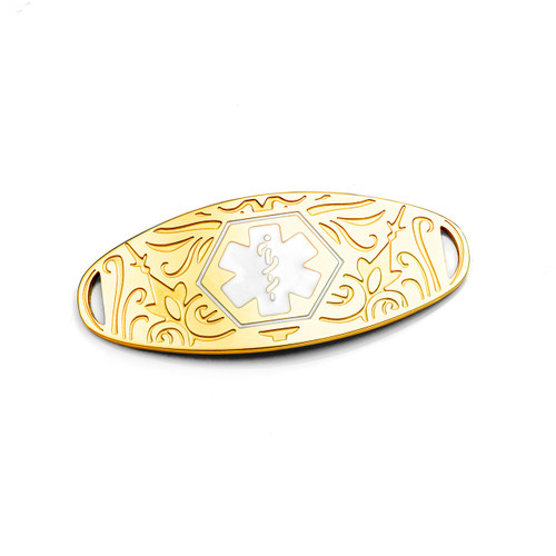 Intricate Floral Gold Tag for Medical  Bracelets
