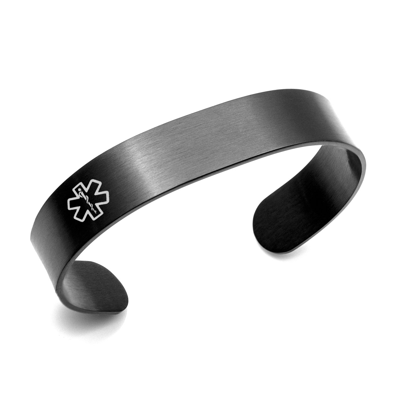 CLEMITRA athlete 健康アクセサリー 黒 Terrence Black Cuff Engraved Medical Alert Bracelets