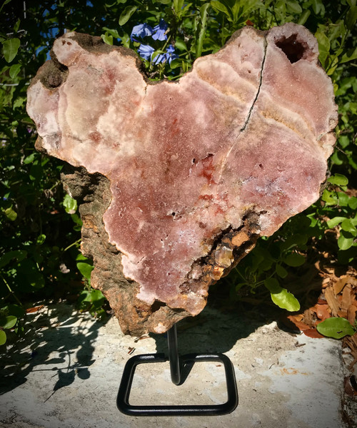 Pink amethyst heart on stand