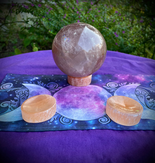 Peach Selenite Sphere Stand