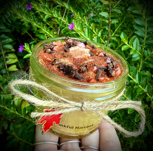 Thankful Harvest candle made with local beeswax and a wood wick. Scented with essential oils of clove, nutmeg, and cinnamon. Perfect Autumn scent. Healthy to burn with no paraffin or artificial fragrances. Thankful Harvest candle made with local beeswax and a wood wick. Scented with essential oils of clove, nutmeg, and cinnamon. Perfect Autumn scent. Healthy to burn with no paraffin or artificial fragrances.