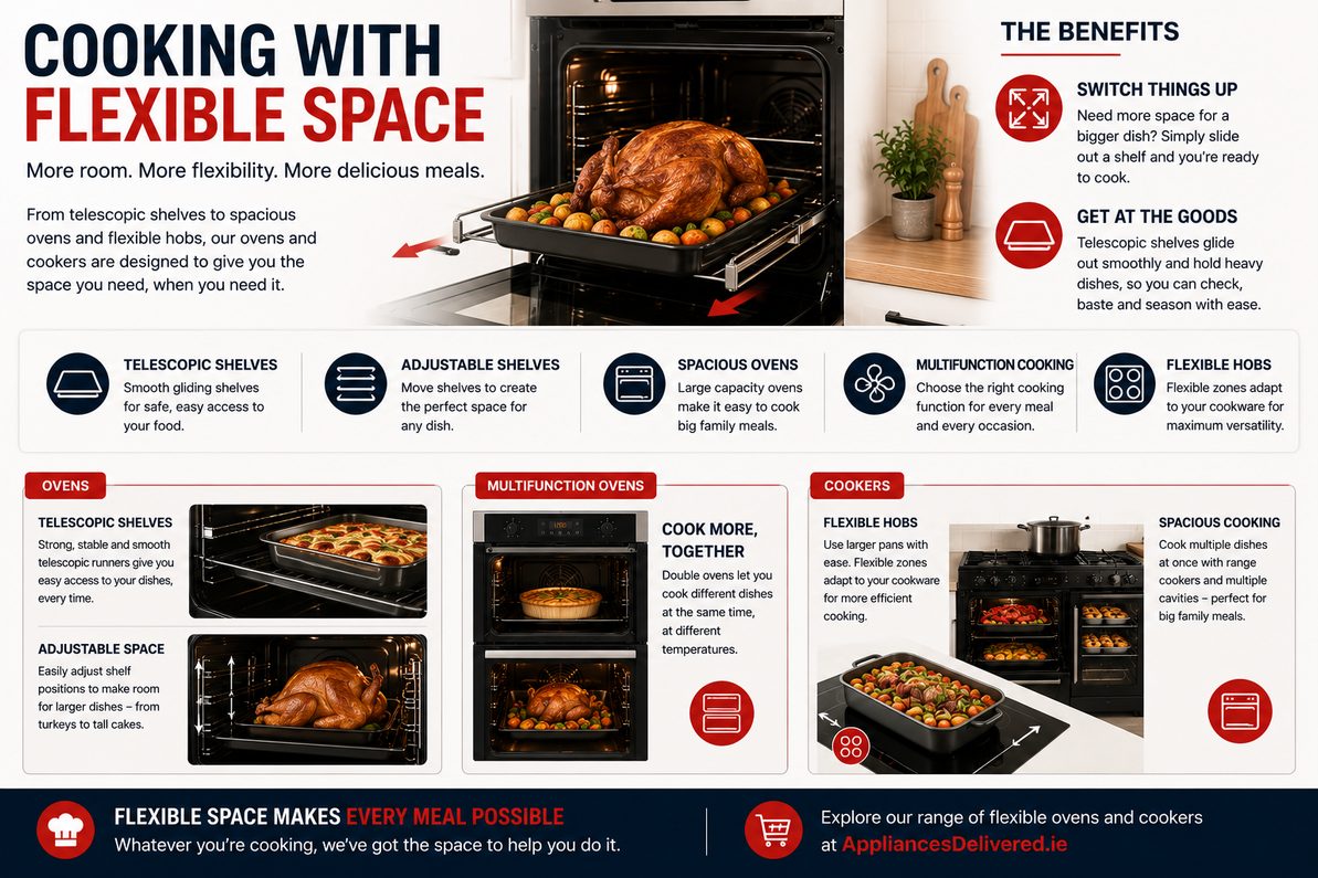 Flexible Oven Space: Cook More with Smart Shelving & Spacious Designs