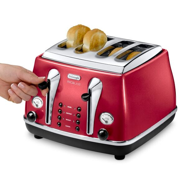 De'Longhi, Icona Micalite Slice Toaster, Red Briscoes