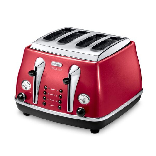 De'Longhi, CTOM4003.R, Icona Micalite 4 Slice Toaster, Red