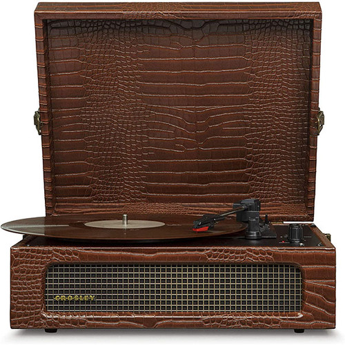 Crosley CR8017B-BR4 Voyager Portable Turntable with Bluetooth Receiver and Built-in Speakers – Brown Croc