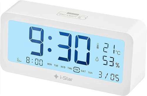 i-Star, 90081PI, Digital Alarm Clock with Temperature, White