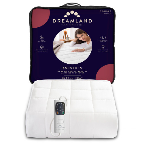Dreamland, 16887,  Double Electric Heated Mattress Protector Organic Cotton, White