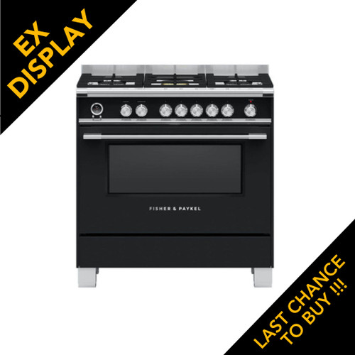 Ex Display Fisher & Paykel, Or90scg6b1, 90cm Pyroclean Dual Fuel Range Cooker, Black