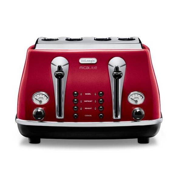 De'Longhi, CTOM4003.R, Icona Micalite 4 Slice Toaster, Red De'Longhi, CTOM4003.R, Icona Micalite 4 Slice Toaster, Red