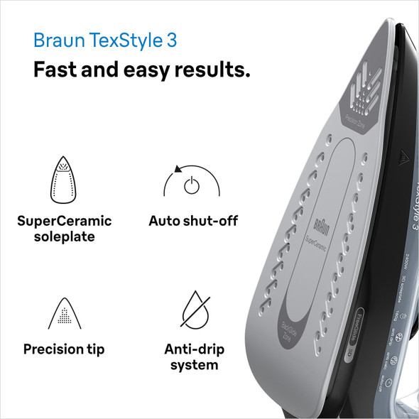 Braun,SI3055BK,TexStyle 3 Steam Iron, Black