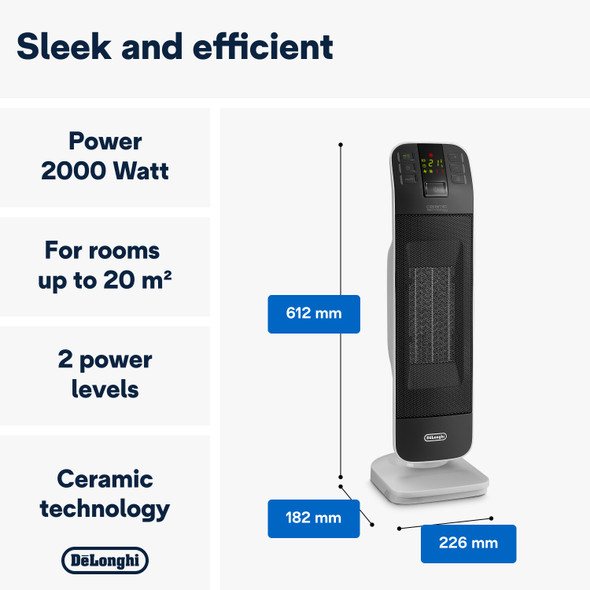 De'Longhi, HFX65V20, 2KW Bend Line Ceramic Fan Heater, Black