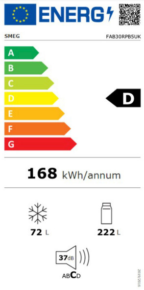 Smeg, FAB30RPB5UK, 50's Retro Style Freestanding Fridge Freezer, Blue