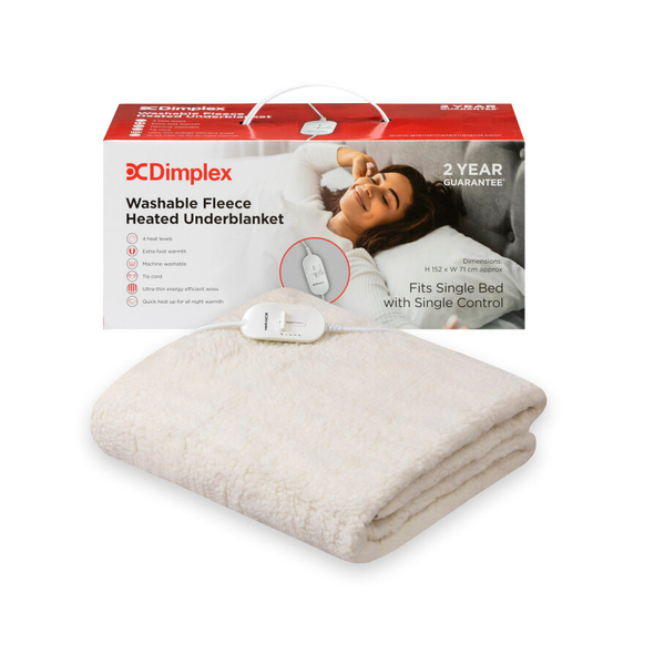 Dimplex, DFB2001, Fleece Large underblanket Single washable 4 heat, White Dimplex, DFB2001, Fleece Large underblanket Single washable 4 heat, White