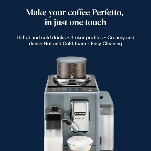 De'Longhi, EXAM440.55.G, Rivelia Fully Automatic Bean-to-Cup Coffee Machine, Pebble Grey