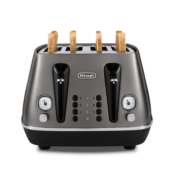 De'Longhi, CTIN4003.TB, Distinta X Titanium Four Slot Toaster, Titanium with toast