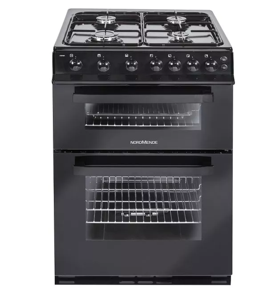 NordMende, CTG62BK, Freestanding 60cm Twin Cavity Natural Gas Cooker, Black