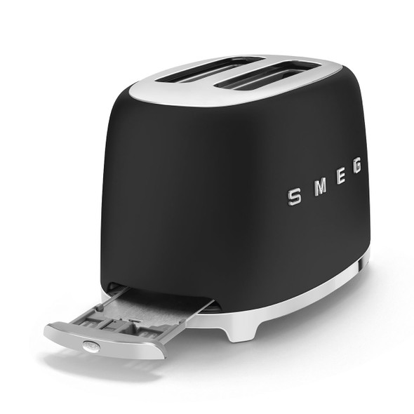 Smeg, TSF01BLMUK, 2 Slice Toaster, Matte Black - Side View