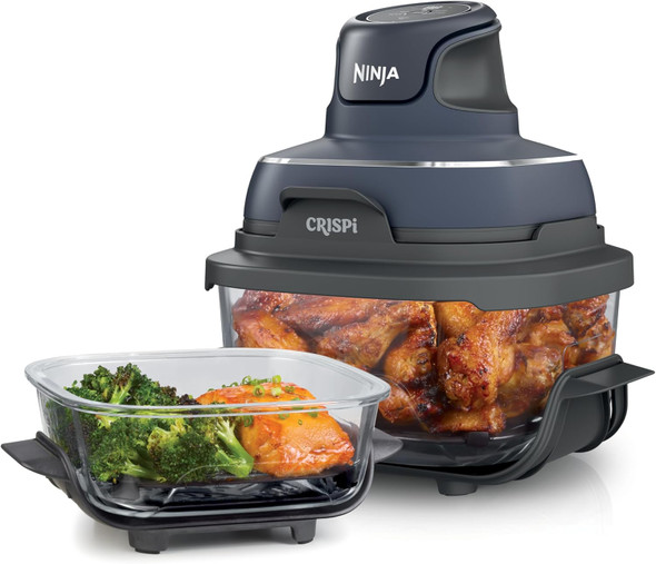 Ninja, FN101UKGY, CRISPi 4-in-1 Portable Glass Air Fryer - Cyber Space, Grey