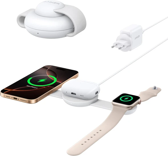 Anker, B25M8H21, 3 in 1 Travel Magnetic Charger 15 watt, White