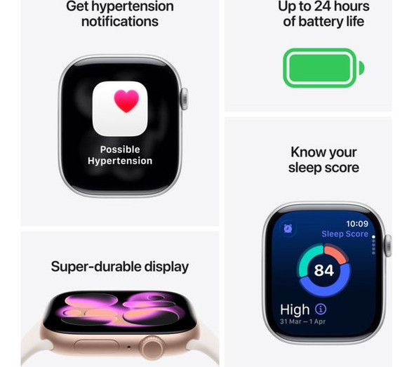 Apple, MEV04MP/A, Watch 11 46mm Space Grey Aluminium with Black Band S/M, Grey - Infographic