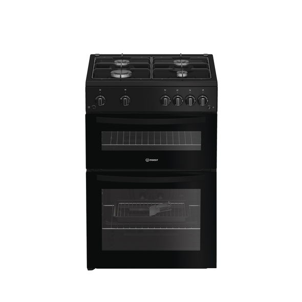 Indesit, IDG6GB, 79/39L Gas Double Cooker 60cm, Black and Inox Trim