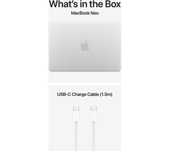 Apple, MHFC4B/A, 13-inch MacBook Neo: Apple A18 Pro chip with 6‑core CPU and 5‑core GPU, 8GB, 512GB SSD, Touch ID, Silver