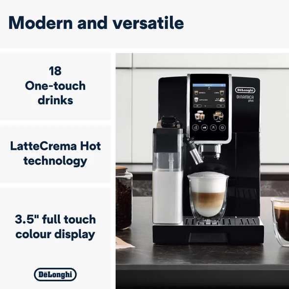De'Longhi, ECAM382.70.B Dinamica Plus Fully Automatic Bean to Cup Coffee Machine, Black