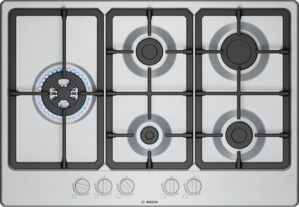 Bosch, PGM7B5K90, Series 4 75cm Gas Hob, Stainless Steel