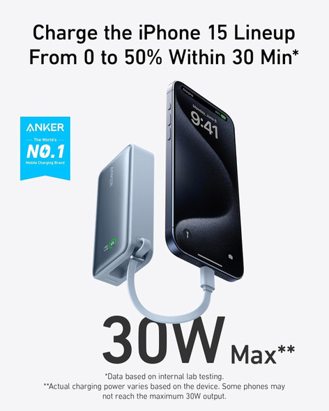 Anker, A1259H31, Nano 10000mAh Power Bank 30W Fast Charging USB-C, Black