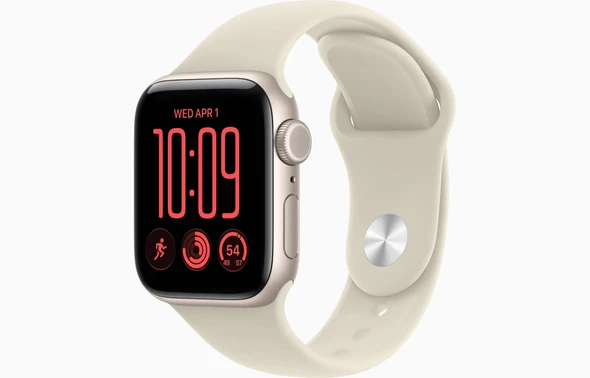 Apple, MJKW4MP/A, Watch SE 3 GPS 40mm Starlight Aluminum Case with Sand Sport Band - M/L