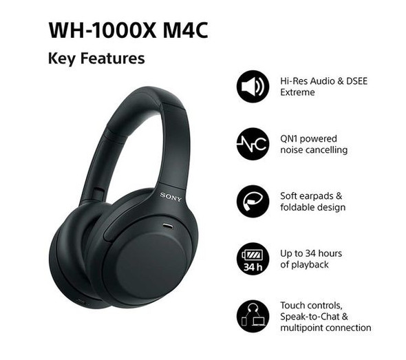 Sony, WH1000XM4CBCE7, WH-1000XM4C ANC Wireless Headphones, Black