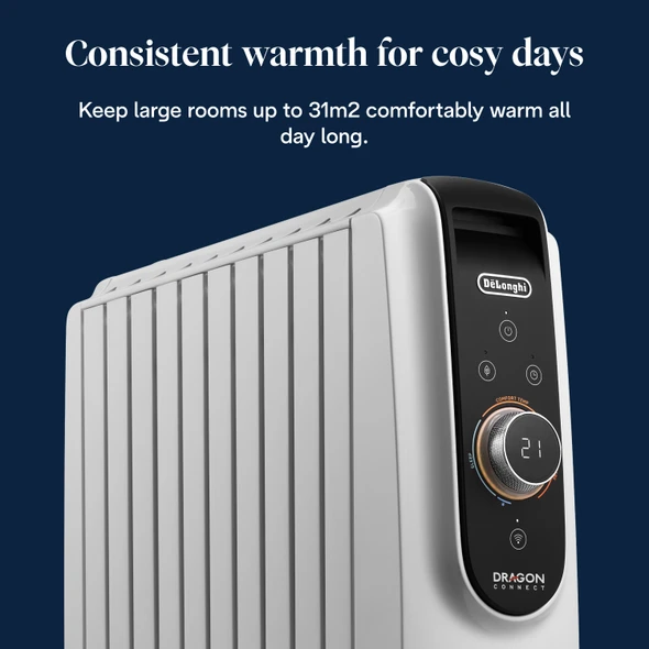 De'Longhi, TRD51025WIFI, Dragon 5 Connect Oil Filled Radiator Heater, White