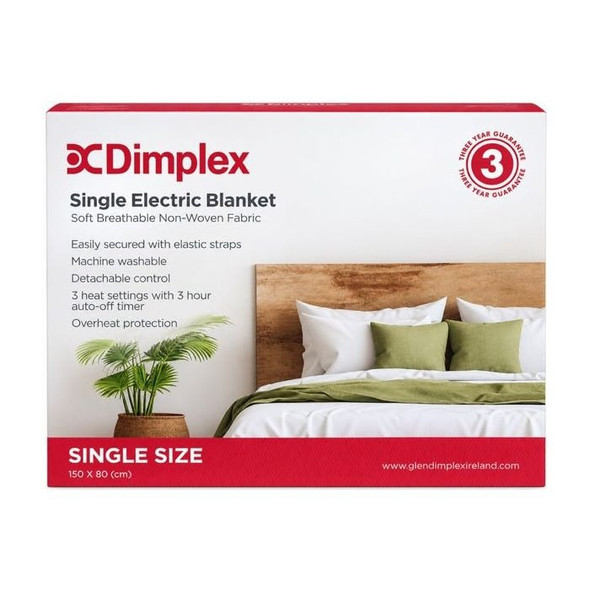 Dimplex, DUB1011, Single Electric Underblanket 3-Hour Timer 150 x 80cm, White