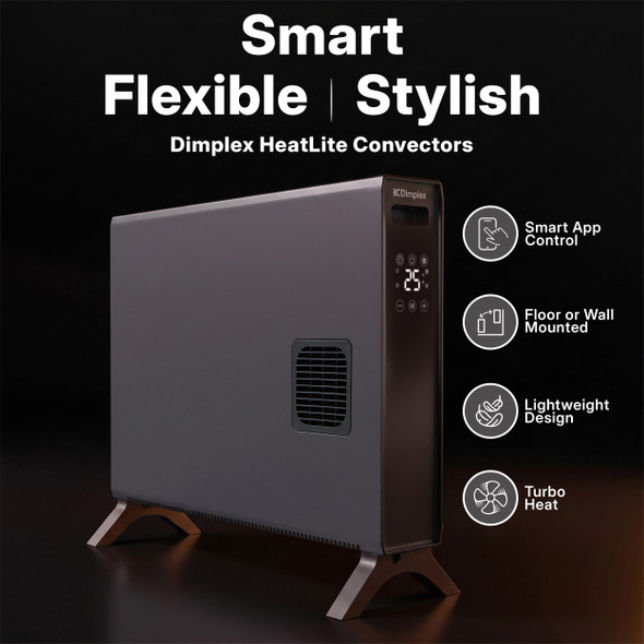 Dimplex, DXCV2003, HeatLite 2kW Smart Turbo Convector Heater Wi-Fi, Black