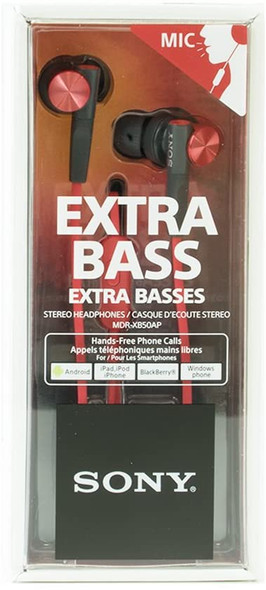 Sony, Mdrxb50aprce7, Extra Bass Red In Ear Headphones With Mic, Red