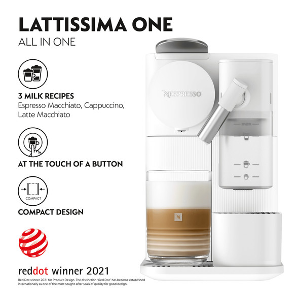 Nespresso Lattissima One Coffee Machine by De'Longhi, EN510.W, White Nespresso Lattissima One Coffee Machine by De'Longhi, EN510.W, White