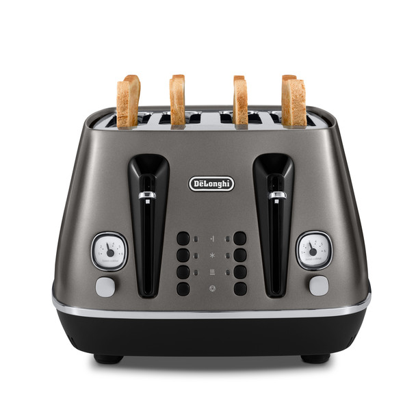 De'Longhi, CTIN4003.TB, Distinta X Titanium Four Slot Toaster, Titanium with toast De'Longhi, CTIN4003.TB, Distinta X Titanium Four Slot Toaster, Titanium with toast